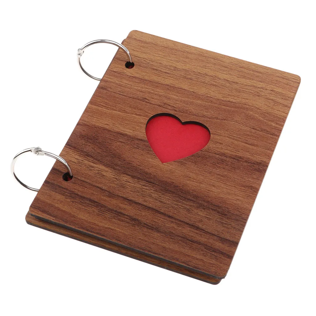 6 inch 16 Pages Kraft Paper Wooden Cover Scrapbook Photo Album Display Guest Book Craft for Wedding Valentines Day Memorial