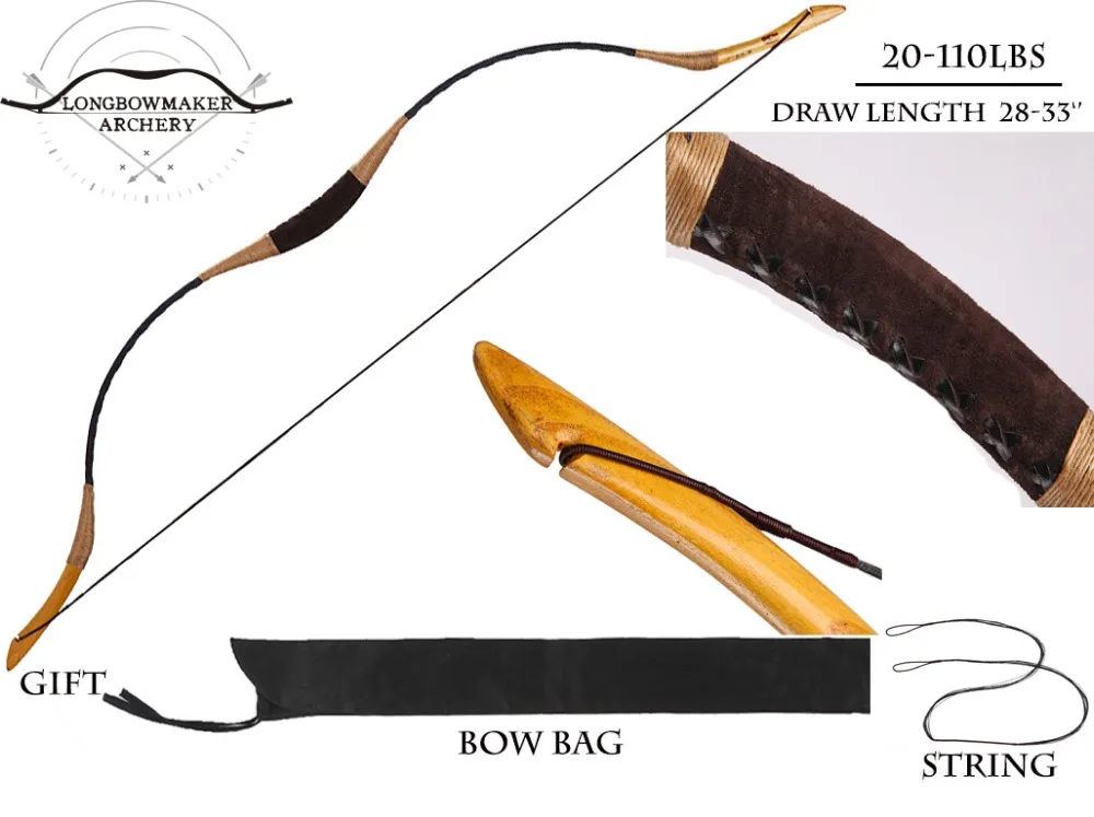 20 110 Han Bow Archery Fiberglass Bow Pig Leather Recurve Bow