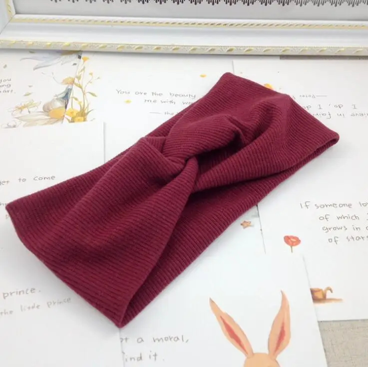 Wine Red Женская повязка на голову с перекрестным верхом и узлом, эластичные резинки для волос, мягкая однотонная повязка для волос для девушек, аксессуары для волос, завязанная повязка на голову - Цвет: Wine Red
