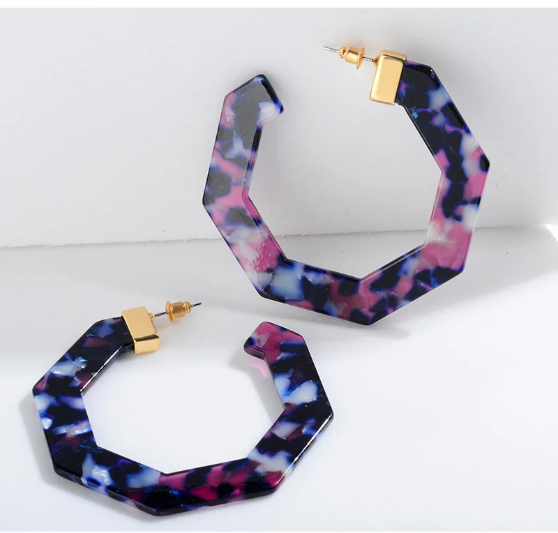 

Octagon Acrylic Resin Hoop Earrings for Women Acetate Plate Fashion Earrings European Spring and Summer Earrings 2019 Wholesale