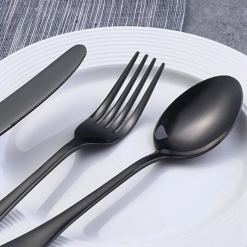 Black Stainless Steel Cutlery Set Teaspoon Dinner Fork Knife Western Tableware Dinnerware Kitchen Tools