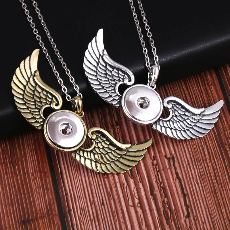 New Wing Snap Button Necklace Retro gold Snap Pendant Necklace with