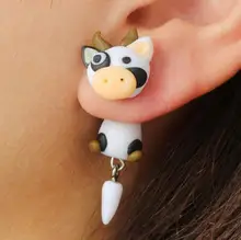 2018 New Design Kawaii Cartoon Cow Stud Earring DIY Handmade Polymer Clay 3D Cute Animal Earrings For Women Girl Kids Gift