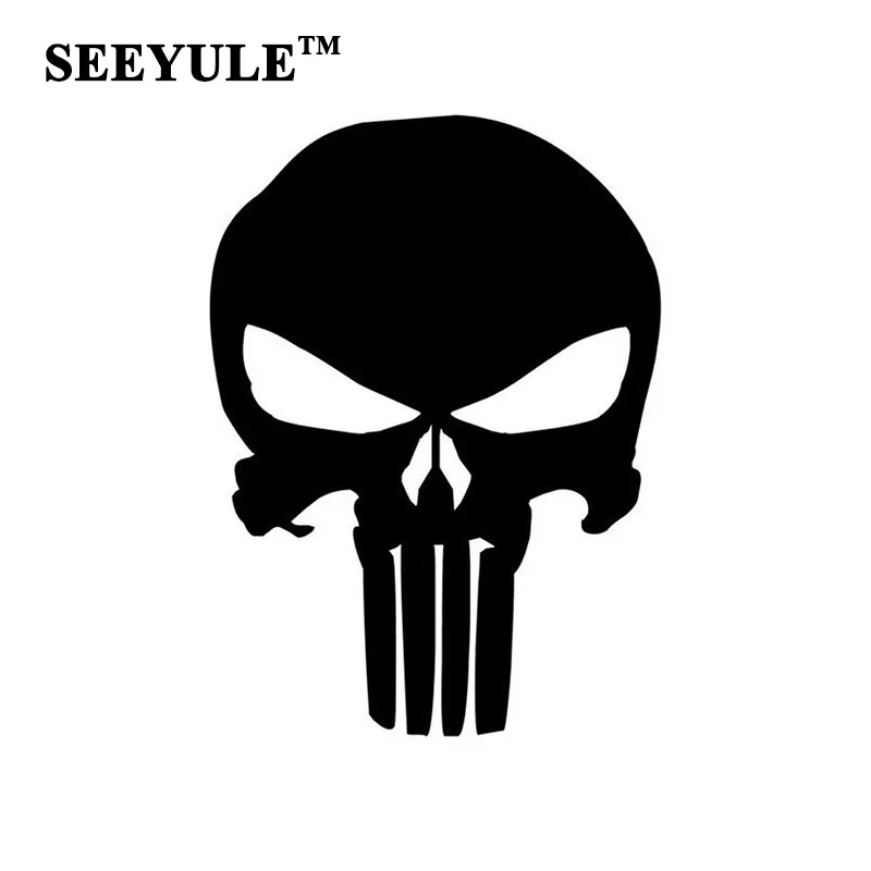 

1pc SEEYULE Car Stickers The Punisher Style Skull Head Car Body Fuel Tank Cover Decal Decoration 14 x 9.5cm for VW Audi Toyota