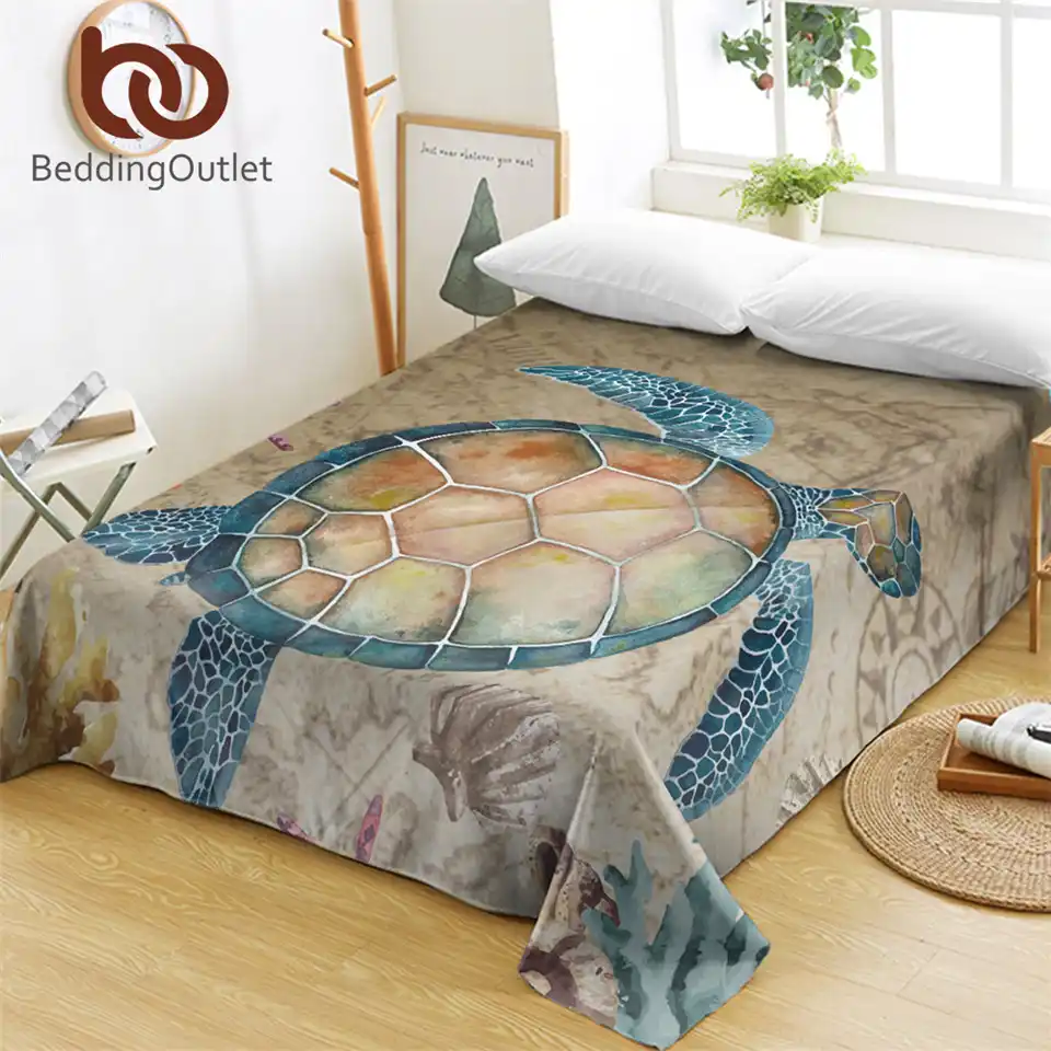 Beddingoutlet Sea Turtle Bed Sheet Map Tortoise Flat Sheet Starfish Shell Bed Linen Nautical Bedspread Marine Animal Drap De Lit Aliexpress