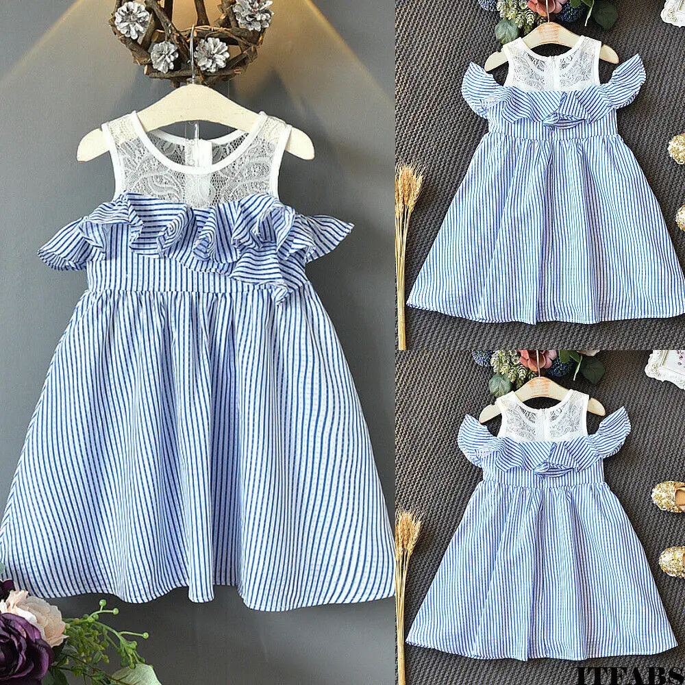 Новейшая модная одежда для маленьких девочек, платье в полоску, с открытыми плечами, платье-пачка, нарядное платье принцессы, пышный Сарафан