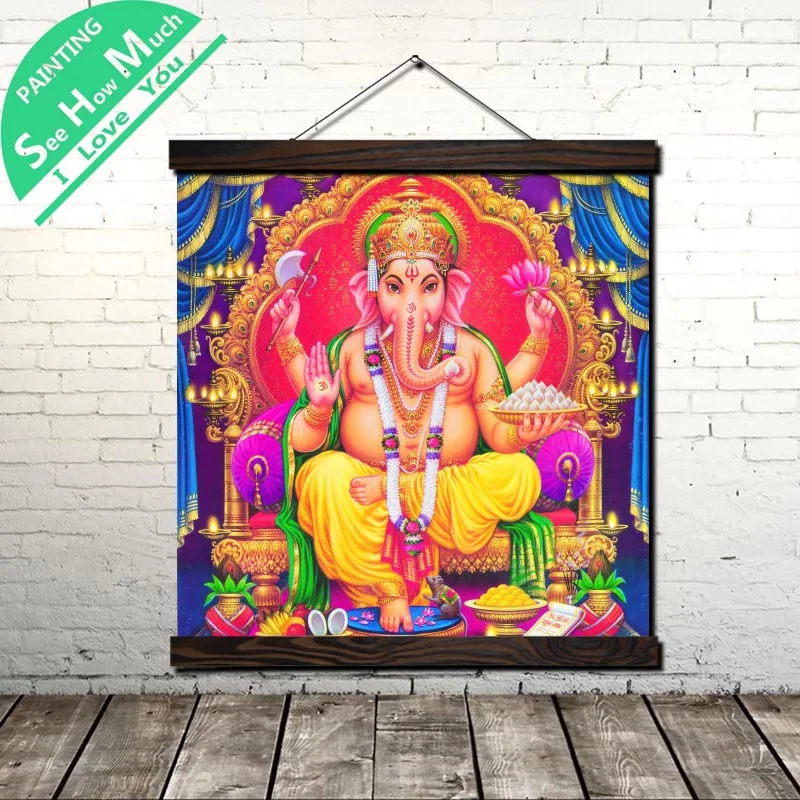 

Hindu God Ganesha Red Scroll Painting Canvas Vintage Poster and Prints Wall Art Picture Living Room Bedroom Farmhouse Decoration