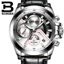 Мужские часы Роскошный топ бренд Binger большой циферблат дизайнерский хронограф водонепроницаемые кварцевые наручные часы из нержавеющей стали B-9016-5