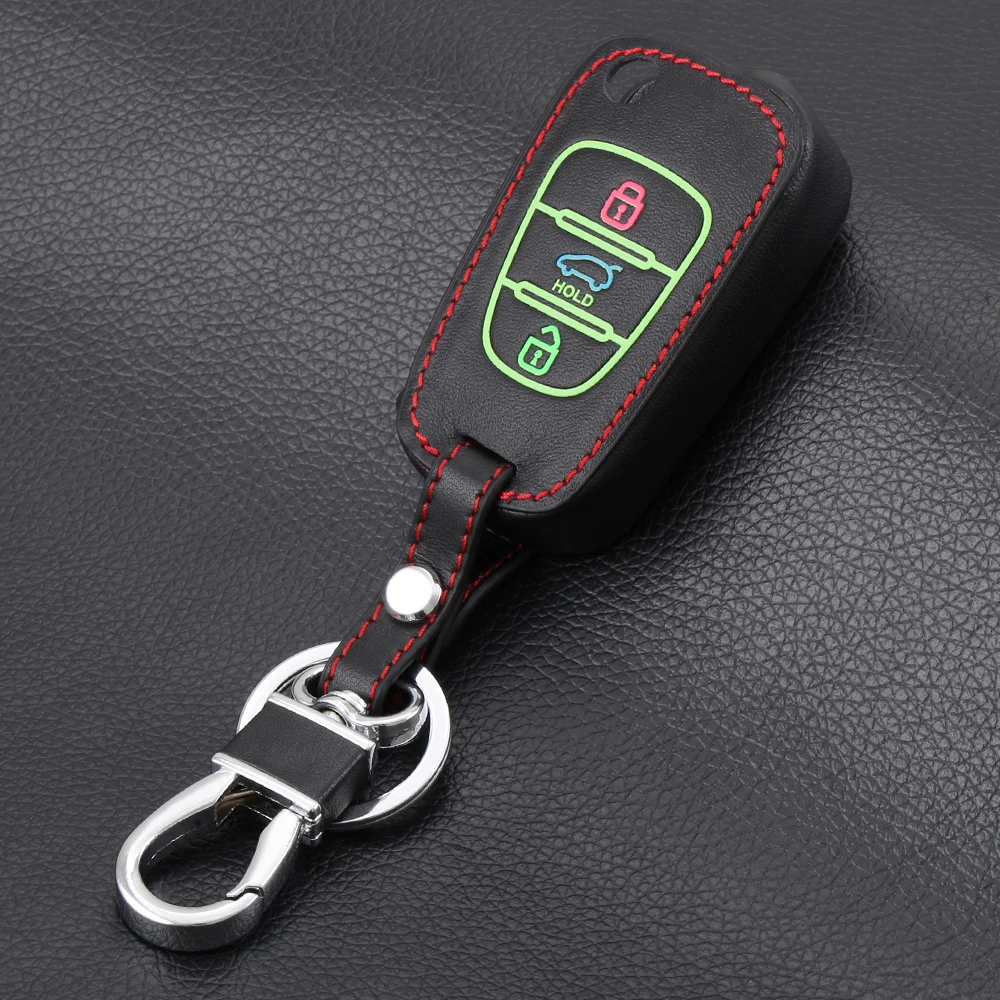 

Luminous Genuine Leather Flip Folding Key Case Cover Holder For Kia RIO K2 K5 Sportage Sorento SOUL Pro Ceed Cerato 3 Buttons