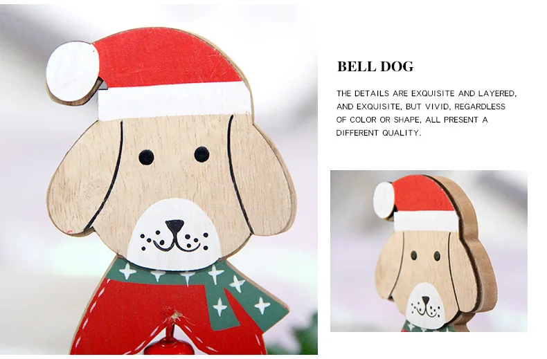 08 2019 Merry Christmas Wooden dog Ornaments Room Wall Hanging Accessories For Home Table Desktop Stand Decor Santa Bells Dog Gifts