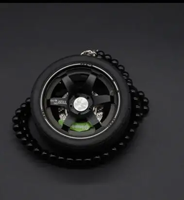 TOYIKIE большой TE37 стиль обод колеса заднего вида Mirrow подвесной брелок с кольцом для ключей алюминиевый тормозной диск BV кожа - Название цвета: Tire Black