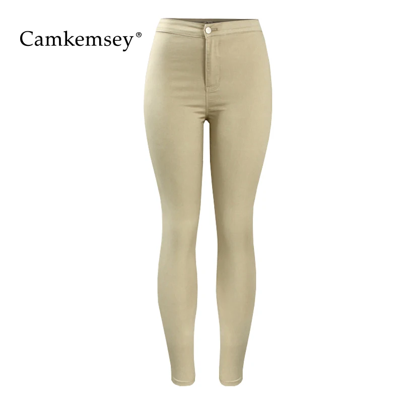 CamKemsey 2018 Новый Для женщин Карамельный цвет Лидер продаж пышные Высокая талия стрейч обтягивающие джинсы женские Повседневное хлопок