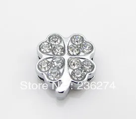 

50pcs 8mm leaf with Rhinestones Slide Charms Fit Wristband Bracelet Necklace Cord