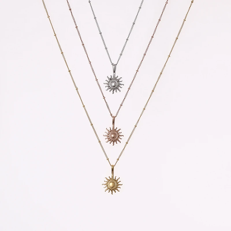 Newest 316L Stainless steel SUN Pendant Necklace Popsocket Vintage Bead Ball Sun Flower Necklace for Woman Beach Girl Best Gift