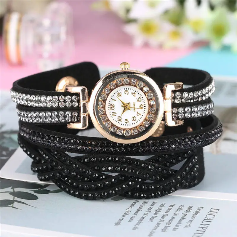 

Fashion Women Quartz Bracelet Watch Coil Type Exquisite Diamond-encrusted Bangle Watches Golden Alloy Case montres femme reloj