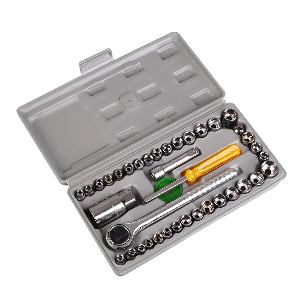 

40 PCS Combination Socket Wrench Set 1/4" & 3/8" SAE Metric with Case tools kit