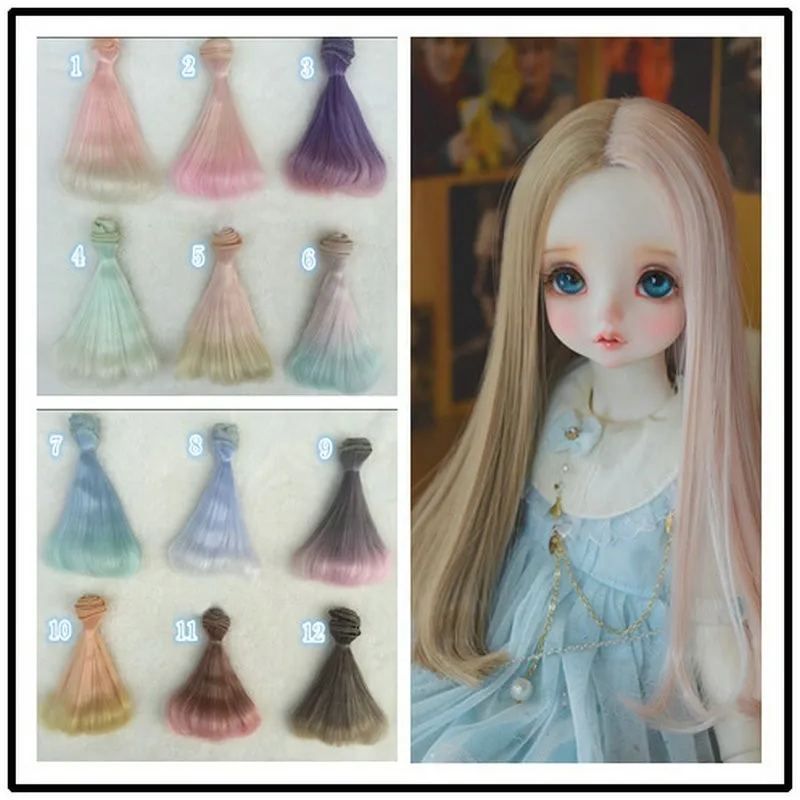

DCM Free Shipping 15cm High Temperature Heat Resistant Doll Hair For 1/3 1/4 1/6 BJD Diy Curly Wigs Semicircle Buckle Gradient