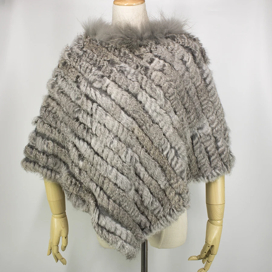 YC Fur теплые зимние шали пончо для женщин ручной вязки из натурального кроличьего меха пончо женские шарфы шали с меховым воротником