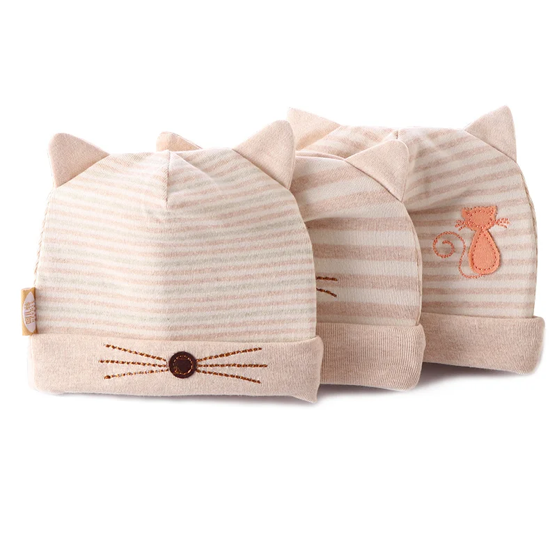 Cat Baby Hat Cute Newborn Tire Hat With Ears Color Cotton Striped Baby Beanie Autumn Baby Hat For Boy Girl Baby Girls Clothing  (11)
