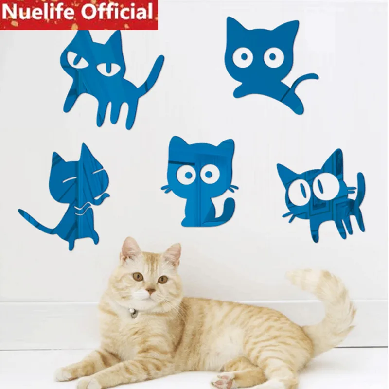 

5pcs cute cat design acrylic mirror stickers living room bedroom kids room kindergarten tv sofa background wall stickers