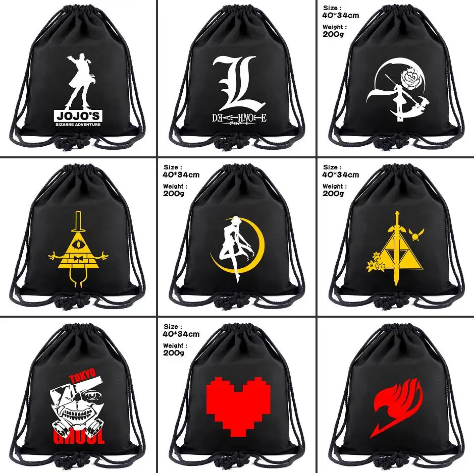 

Anime Cartoon canvas Drawstring Backpack Sailor Moon RWBY JoJo's Women Fashion Cosmetic Container casual Beach Bag Shoes Pouch