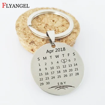 

Personalized Calendar Keychain Custom Initials Name Key Chain Calendar Date Highlighted with Heart Couples Friends Gifts Jewelry