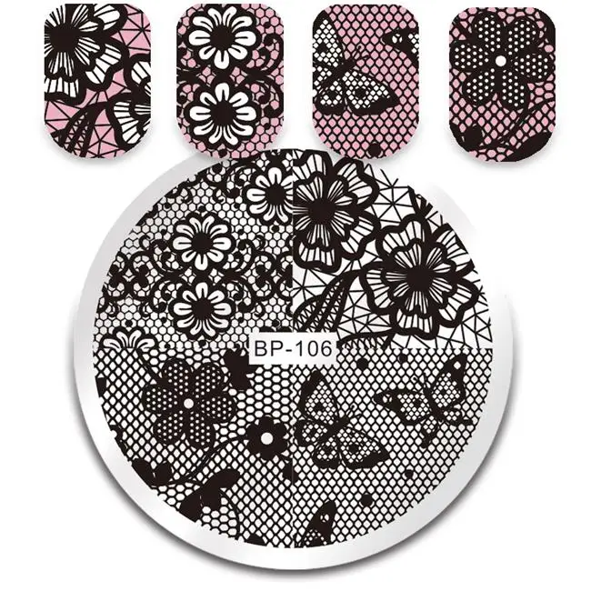 BORN PRETTY Chic Кружева шаблон ногтей шаблоны для стемпинга Цветочные изображения Печать ногтей штамповки пластины Маникюр Искусство трафарет - Color: BP-106