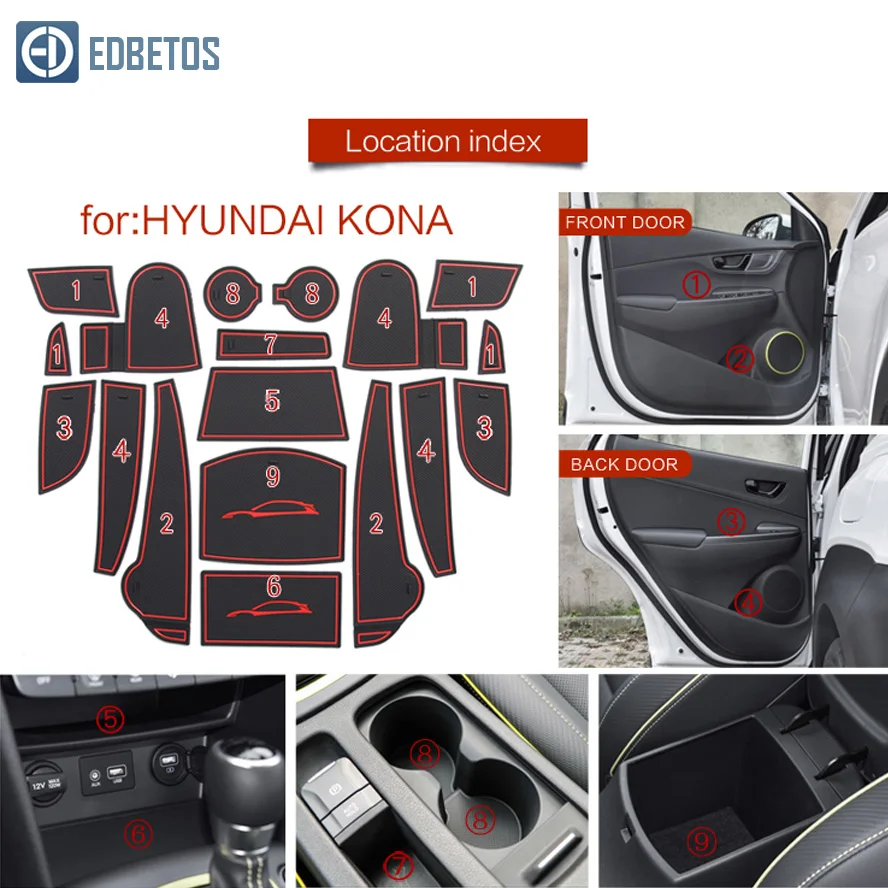 Kona18-19 для hyundai Kona Encino резиновый коврик для двери Противоскользящий коврик для чашки аксессуар для украшения салона Стайлинг слот для ворот