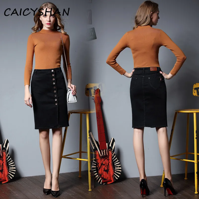 Новая Летняя мода плюс размер тонкий однобортный открытый вилка джинсовая юбка для женщин большие размеры S-6XL джинсовая Midiskirt