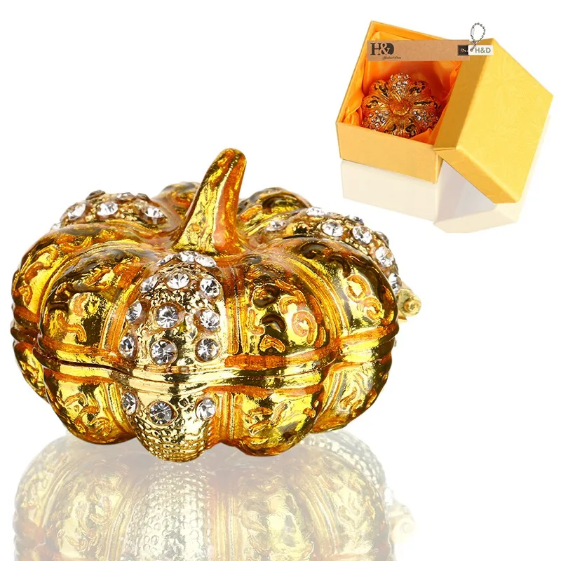 1.2inch Metal  Gold Pumpkin with Crystal Women Trinket Box Ring Earrings Box Storage Boxes Wedding Jewelry Case Lady Gift Crafts (13)