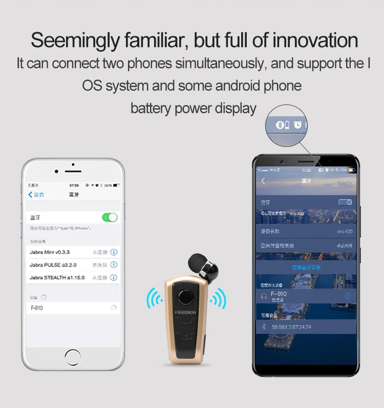 FineBlue F910 Bluetooth наушники беспроводная Спортивная гарнитура в ухо вибрационное