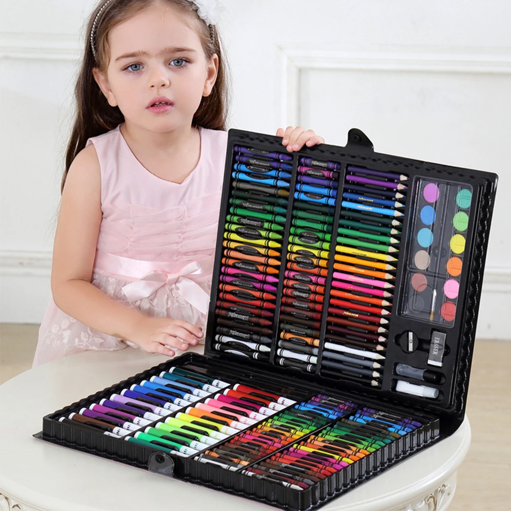 

168PC Art Painting Watercolor Pen Set Pencil Crayon Eraser Pencil Sharpener Marker Pen Set Kindergarten Supplies Children's Gift