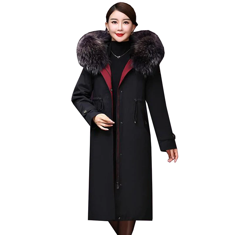 

New Fashion 2018 Winter Women's 90% White Duck Down Jacket Thicken Long Down Coat Large Real Raccoon Fur Hooded Parka