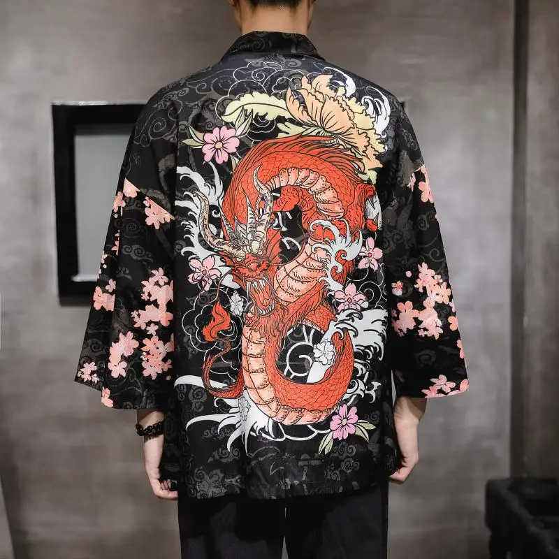 

5XL 4XL Big Size Floral Print Shirt For Men Japanese Streetwear Summer Cardigan 3/4 Sleeve Casual Office Blouse Men XXXXXL