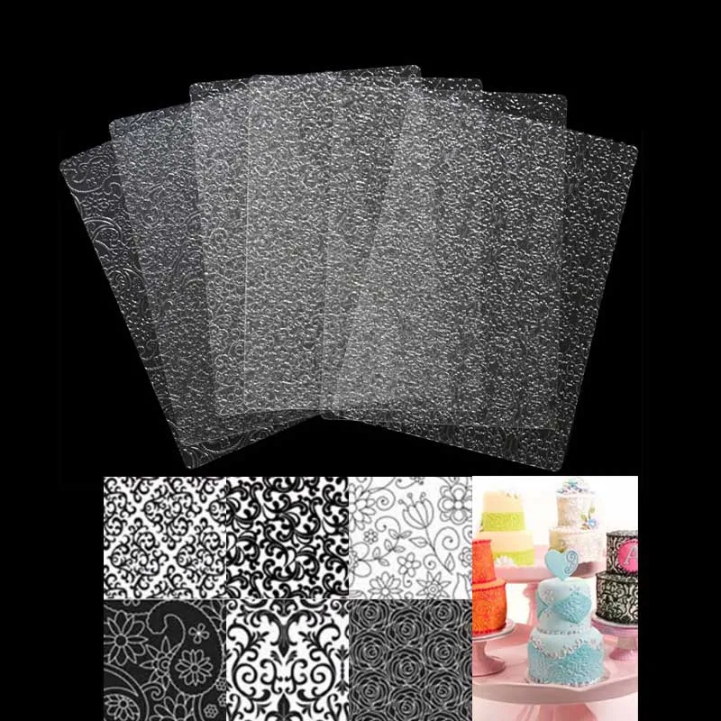 

6pcs Bakeware Texture Sheet Set Cookie Texture Mat Sugar Craft Decoration Baking Tools Fondant Cake Mold Transparent Texture