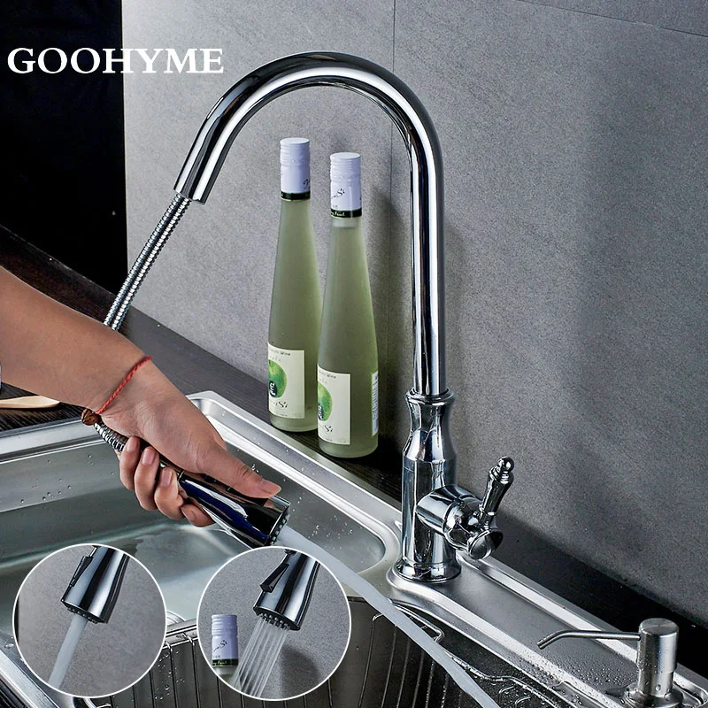 

Modern Kitchen Faucet Pull Down Spray Deck Mounted 360 Degree Rotation Kitchen Tap Water Switching Surface Chrome Faucet KF006