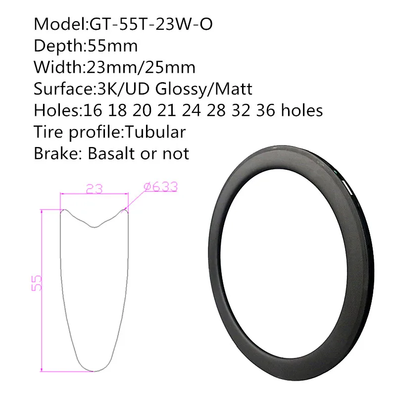 

55mm 700C Carbon Wheels Bike 23mm Width Perfect Surface Basalt Brake High Braking Temperature Free Pads NGT Custom Wheels