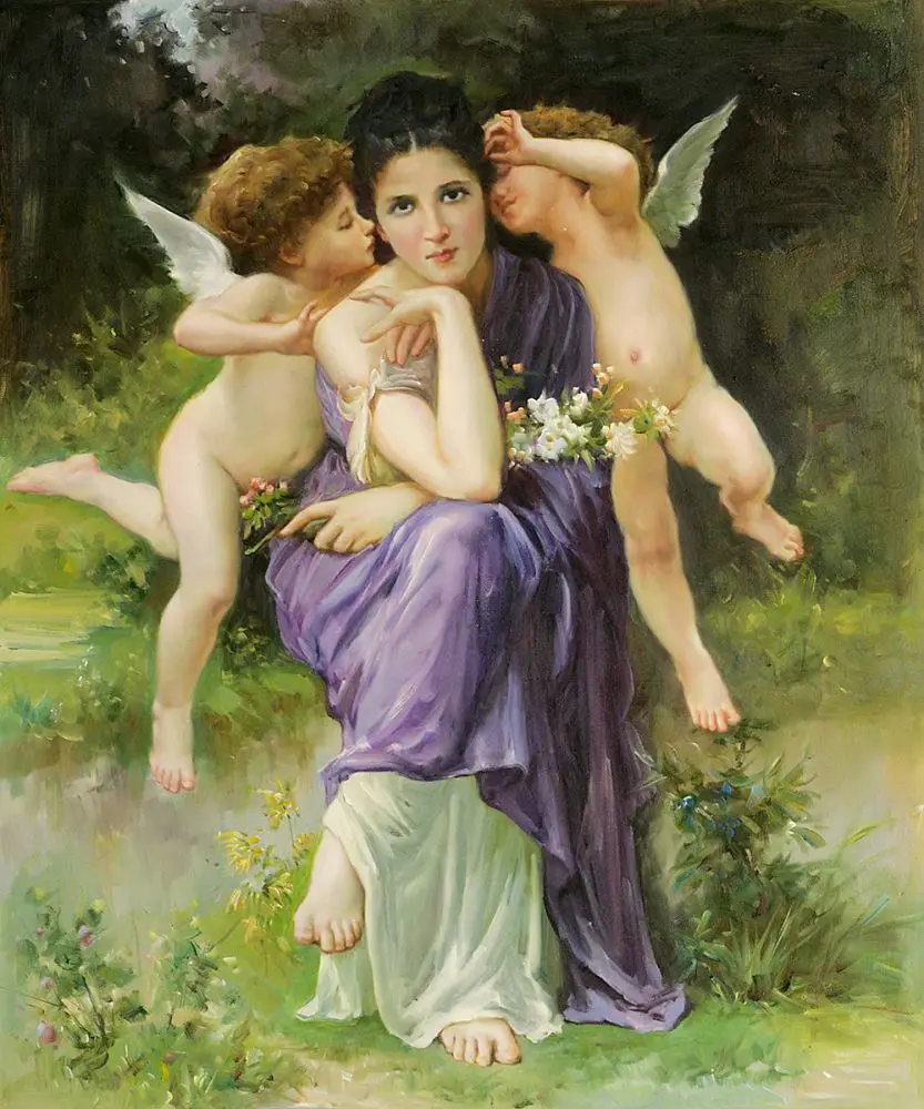 

Little Angel Painting Figurative Art on Canvas Songs of Spring, 1889 by William Adolphe Bouguereau Oil Painting for Bedroom