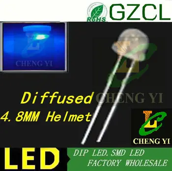 

Free shipping Blue helmet 4.8mm led 460-475nm Milky white diffuse dip led wide view angle led bulb