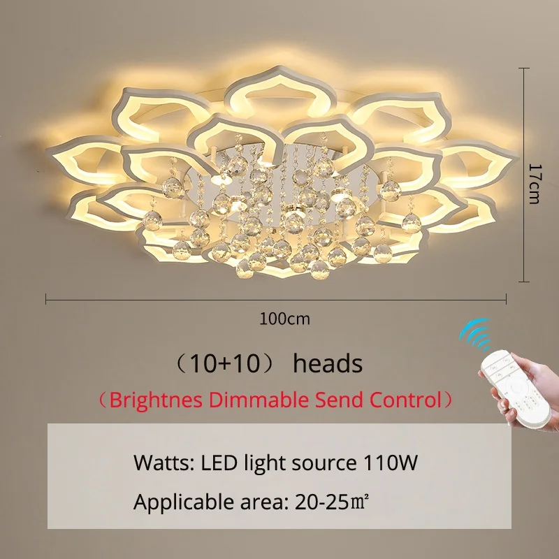 Современная Белая Акриловая Люстра для гостиной, спальни, пульт дистанционного управления, светодиодная домашняя лампа, аксессуары для освещения с регулируемой яркостью - Цвет корпуса: 20 heads 110w
