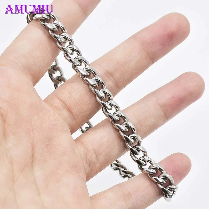 

AMUMIU Bracelets For Men Women Silver Stainless Steel Curb Cuban Link Chain Bracelets Party Jewelry Gift Wholesale Bracelet B011