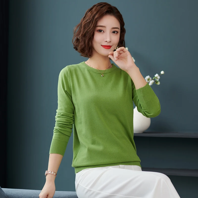 Spring winter round neck Cashmere wool sweater  autumn women solid large long sleeve pullovers Knit pullover plus size
