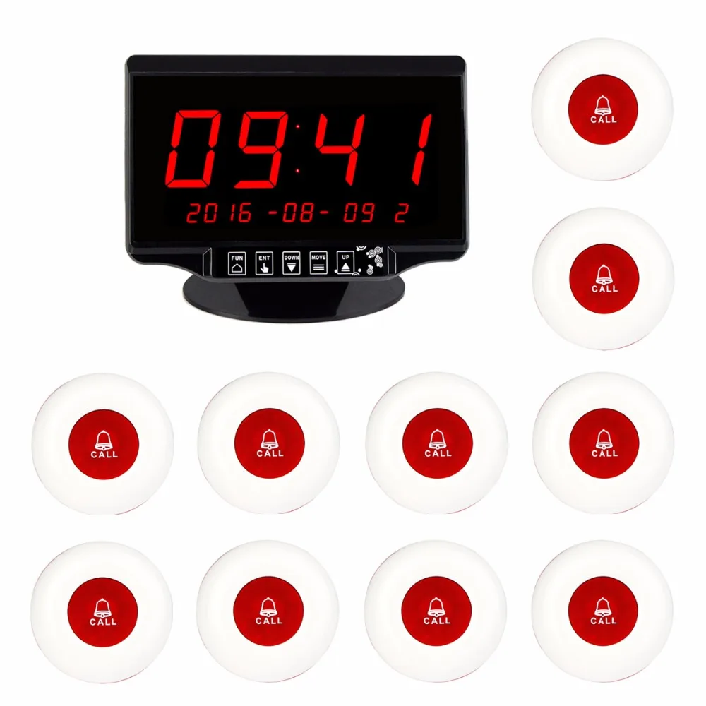 

Restaurant Waiter Calling Queue System Wireless Guest Call Pagers With Voice Touch Screen Receiver Host Waterproof Button F3260A