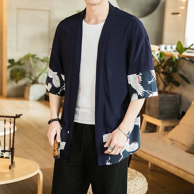 Japanese kimono cardigan men haori yukata male samurai costume clothing kimono jacket mens shirt yukata haori KK001