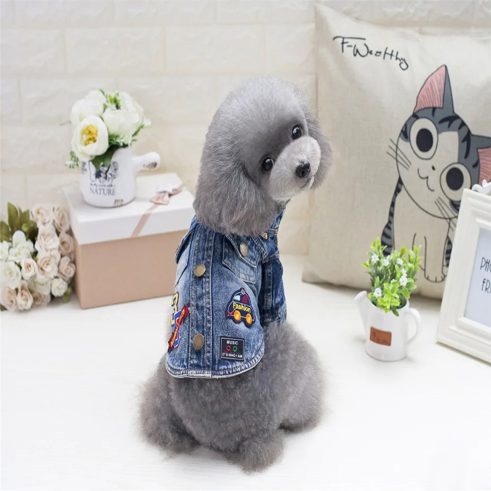 

New Cartoon Jeans Pet Dogs Handsome Jacket Coat Small Puppy Dogs Clothing Coat For Dog From S to XXL