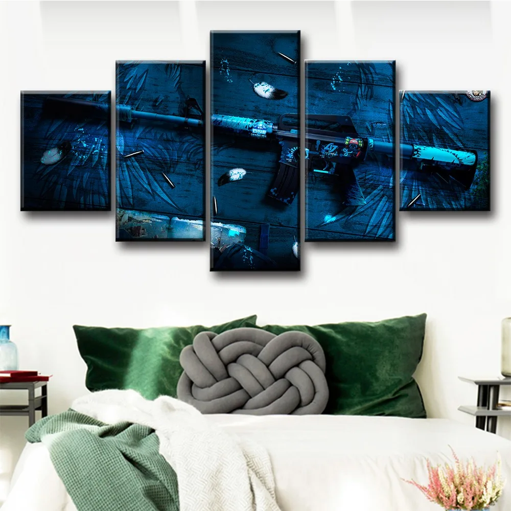 

Canvas Painting Home 5 Pcs Counter Strike Global Offensive Weapon Game Decoration Wall Art Poster Modular Picture Frame For Gift