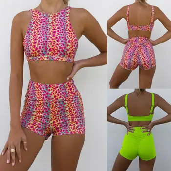

2019 Summer two piece swimsuit with shorts bottom women high neck bikini swimsuit swimwear bathing suit