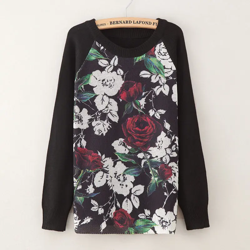 

Women Spring Autumn Elegant Dream Cactcher Cat Cartoon Flower Deer Print Sweater Fuzzy Round Neck Pullovers Jumper Tops
