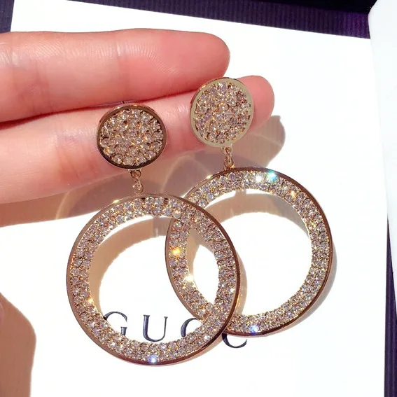 

New fashion Korean earrings exaggerated rhinestone round circle earrings luxury earrings drop earrings jewelry