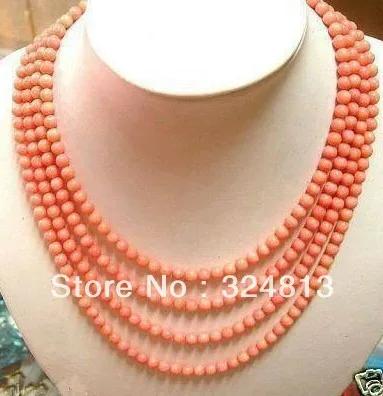 

Rare 4 rows 5-6mm Pink coral beads necklace #1070
